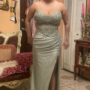 Glamorous Mint Green Prom Dress with Beaded Bodice